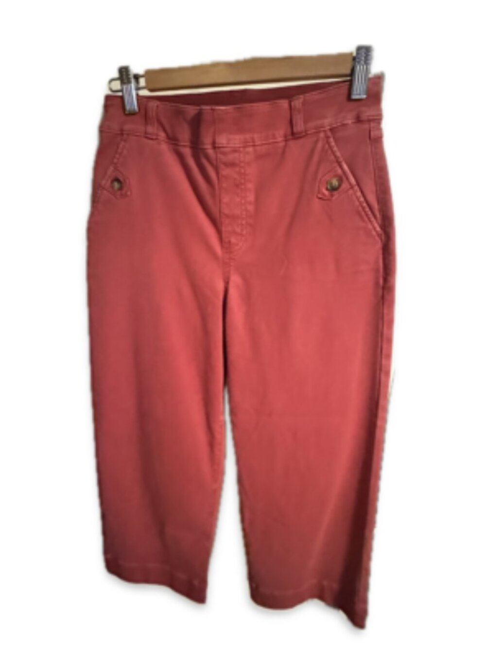 SPANX Pink Cropped Chino Pants Button Detail Size Medium